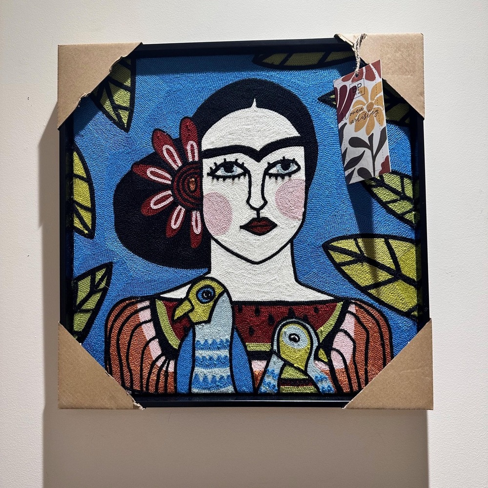 BP Home Frida Kahlo Textile Wall Art Embroidered Woven Decor 17x17 New